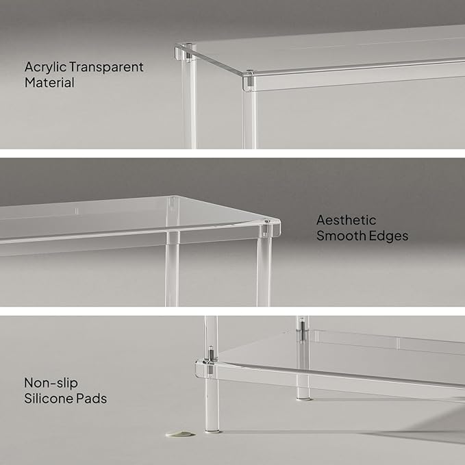 Aquiver Acrylic Long Shoe Rack - 2 Tier Shoe Organizer for Closet- Wide Shoe Shelf Clear Shoes Rack for Entryway, 42.7'' L x 11.8'' W x 12.2'' H, Easy Assembly & Clean