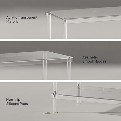 Aquiver Acrylic Long Shoe Rack - 2 Tier Shoe Organizer for Closet- Wide Shoe Shelf Clear Shoes Rack for Entryway, 42.7'' L x 11.8'' W x 12.2'' H, Easy Assembly & Clean