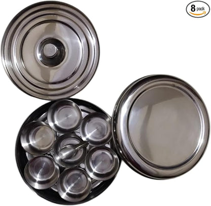 COTSILR Stainless Steel Masala Dabba - Spice Container With 7 Compartments, 8x8 Inches (Silver Stainless Steel)