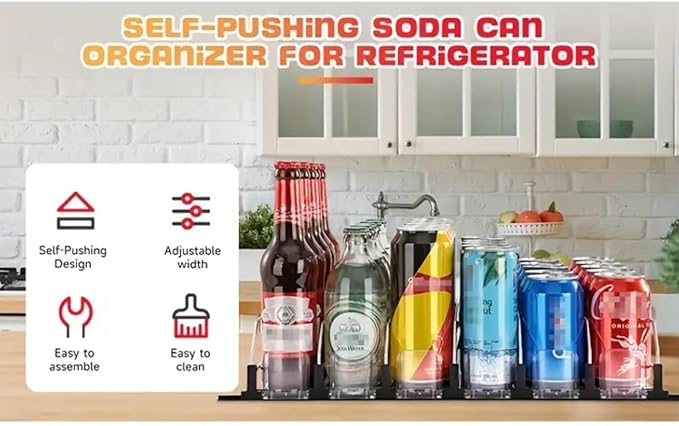 Soda Can Dispenser for Refrigerator, Plastic Automatic Drink Dispenser That Accommodates Up to 25 Cans, Designed with 5 Rows.