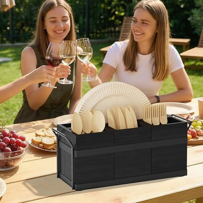 Wood Silverware Caddy Paper Plate Dispenser Utensil Caddy, Cutlery Holder for Party Cutlery Flatware Organizer Box for Knives, Spoons, Cups, Forks, Napkins
