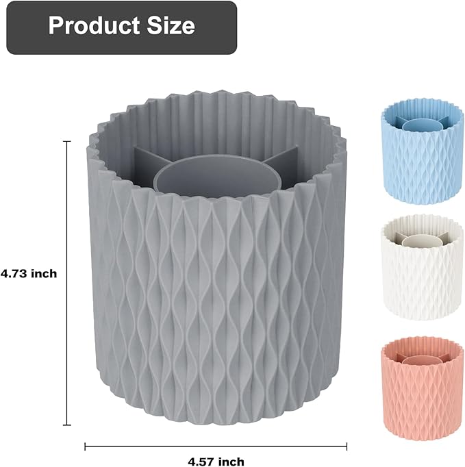 Makeup Brush Holder Organizer-360° Rotating Makeup Brush Storage,Pencil Pen Holder Cup,Desk Accessories,5 Slot Make up Brushes Cup, for Vanity Desktop Bathroom Countertop (Grey)