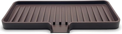 Silicone Soap Dish Tray and Sponge Holder with Drain Chute, Rectangular, Kitchen and Bathroom Sink Organizer (Dark Chocolate, 9"x3.5")