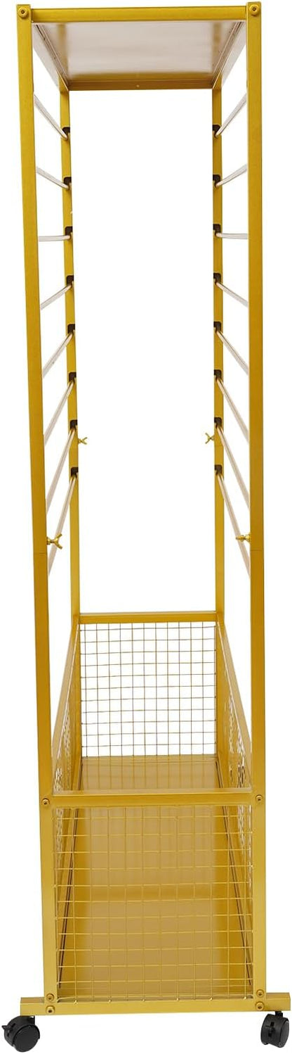 16-Tier Double-Sided Ribbon Holder Organizer Rack with Storage Basket & Wheels, Multifunctional Flower Wrapping Paper Display Stand for Craft Rooms, Flower Shops (Gold, 39.37''W x 12.6''D x 59.06''H)