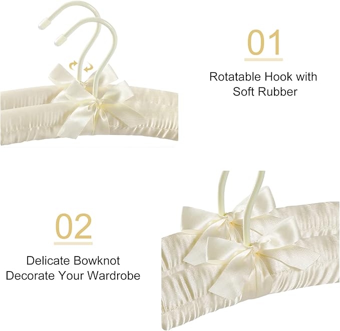 TOPIA HANGER Padded Hangers for Women Clothing,17-inch Satin Hangers 10 Pack Thick Foam Padded No Shoulder Bump for Sweaters, Coat, Blouses, Dresses-Ivory,CT18I-10