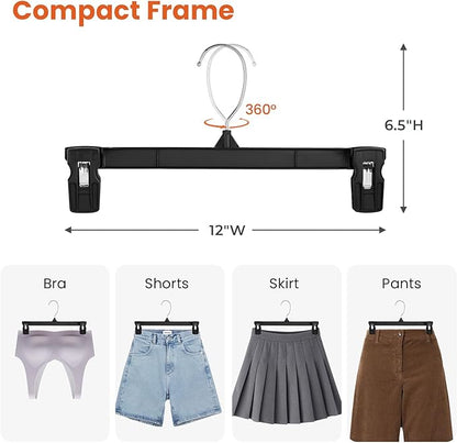 HOUSE DAY Pants & Skirt Hangers - 100 Pack Pants Hangers with Non-Slip Big Clips - Black Plastic Hanger for Shorts, Shirts, Jeans, Slacks, Clothes - Durable, Slim & Space Saving - 12 Inch