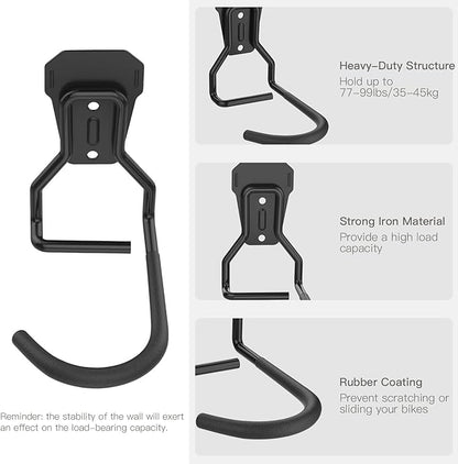 Housolution Bike Wall Mount with Fixed Hook, [2 Pack] Heavy Duty Bike Storage Rack, Bike Rack Vertical Stand for Garage - Easily Hang/Detach - with Screws Iron Bike Hanger Brackets