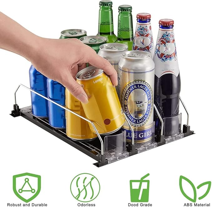 Soda Can Dispenser Beverage Display Rack Fridge Can Dispenser for Refrigerator with Adjustable Glide - Perfect for Soda, Beer, and Other Beverages