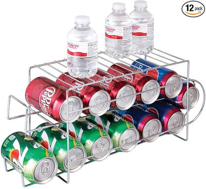 mDesign 2-Tier Metal Wire Standing Pop/Soda and Food Can Dispenser Storage Rack Organizer with Top Shelf for Kitchen Pantry, Countertop, Cabinet - Holds 12 Cans - Chrome