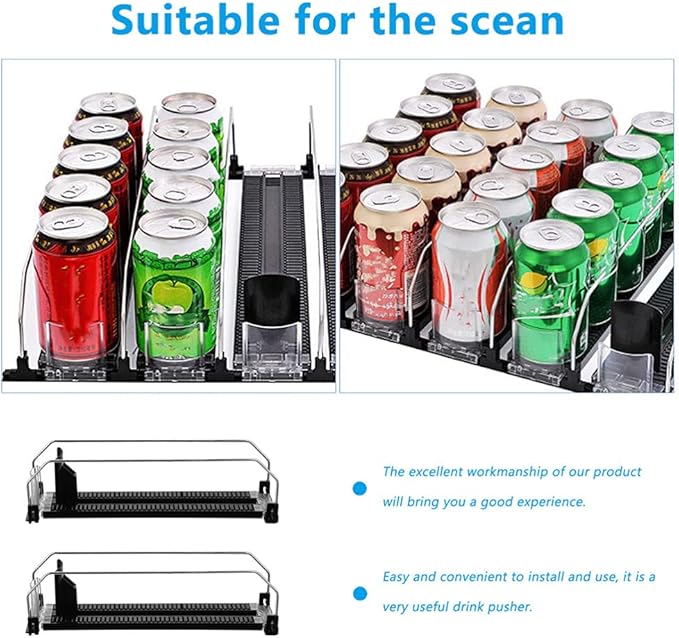 2Pcs Drink Organizer for Fridge, Soda Can Dispenser with Automatic Pusher Glide, Refrigerator Bottle Organizer Beverage Storage Holder for Refrigerator Pantry Vending Machine (3-4 Can)