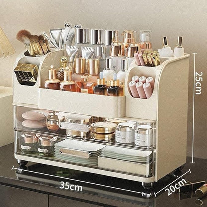 Makeup Organizer with 2 Drawers, Cosmetic Display Case, Storage Holder for Vanity, Bathroom Counter, Desk, Beauty Supplies (Cream)