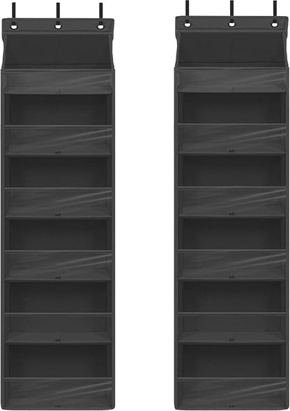 Door Shoe Organizer with 6 Extra Large Pockets and 12 Side Pockets, Large Capacity Hanging Storage Organizer with Clear Window for Shoes, Diapers, Black, 6 Layers, 2-Pack