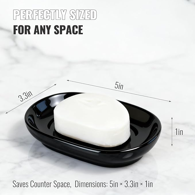 AIMAIAIMAI Black Ceramic Soap Dish, Minimalist Bar Soap Holder - Elegant Hostess Gift, Housewarming Gift for New Home, Decorative Soap Tray for Bathroom, Kitchen