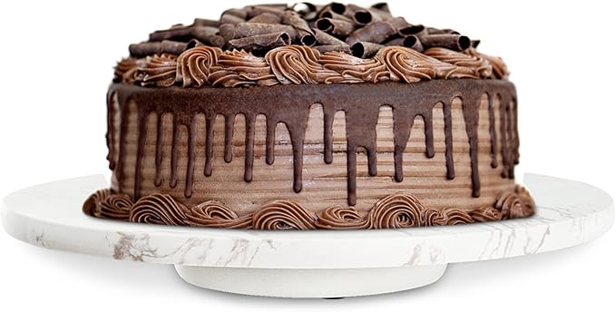 DEAYOU Marble Lazy Susan, Natural Marble Round Tray Turntable Cake Stand, 12" Lazy Susan Cheese Board with Silent Rotating for Serving, Table Display, Cupcake, White, Revolving Cake Leveler Spinner
