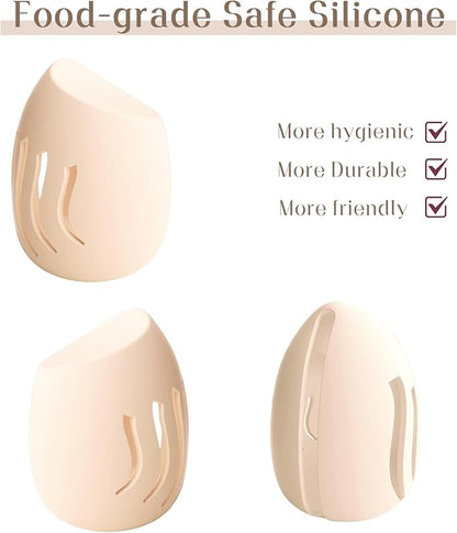 Silicone Makeup Sponge Holder travel case,Double-Sided Breathable Makeup Sponge Case for Business, Travel or Daily,Fit All Sponges,Quick Drying,Easy to Carry (Beige)