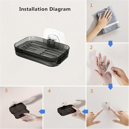 Soap Dish for Shower Transparent Gray Soap Holder with Self-Draining Design No Drilling Required Strong Fixation for RV Bathroom and Kitchen Easy to Clean and Space Saving（2 Pack）