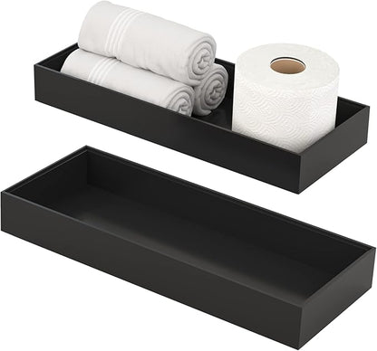 Toilet Tank Tray for Modern Black Bathroom Decor Set of 2 Toilet Tank Topper Paper Storage Decorative Organizer Box Wood Vanity Tray for Counter Decor Dresser Tops 15" x 6" x 2" (Black)
