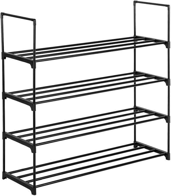4 Tier Shoe Rack Shoe Shelf Organizer Free Standing Stackable Shoe Shelf Entryway Shoe Organizer Unit Storage Rack Natural Shoe Hold Stand Storage Modern Wood Home Furniture (Ship from USA)