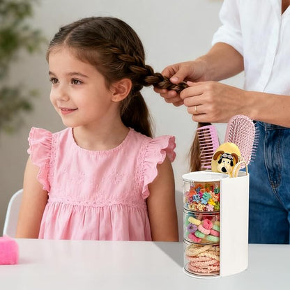 Hair Accessory Organizer & hair brush organizer, 2-Layer Clear Hair Accessories Organizer Rotatable Small Jewelry Box for Clip Earring Necklaces, The Latest Gift for A Girl. (White) Hair Caddy