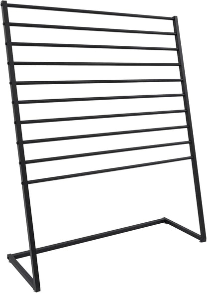 10 Tier Scarf Display Stand, 47.24In Metal Scarf Holder Organizer, Freestanding Scarf Rack for Commercial Clothing Retail Store Towel Rack Ties Belt Pants Hanging Rack (Black)