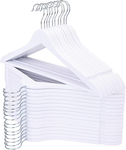 Wooden Hangers 30 Pack, Wood Hangers with Extra Smooth Finish, Precisely Cut Notches & Chrome Swivel Hook, Wooden Clothes Hangers for Shirt Coat Jacket Dress, White