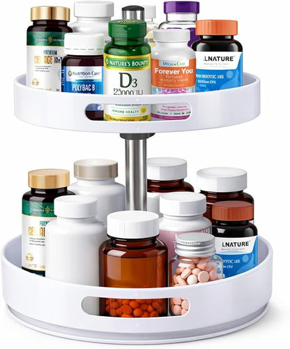 Pill Bottle Organizer,2 Tier Lazy Susan Organizer,Rotating Spice Rack Organizers for Cabinet,Turntable Organization and Storage for Medicine Cabinet Bottle Pantry Countertop