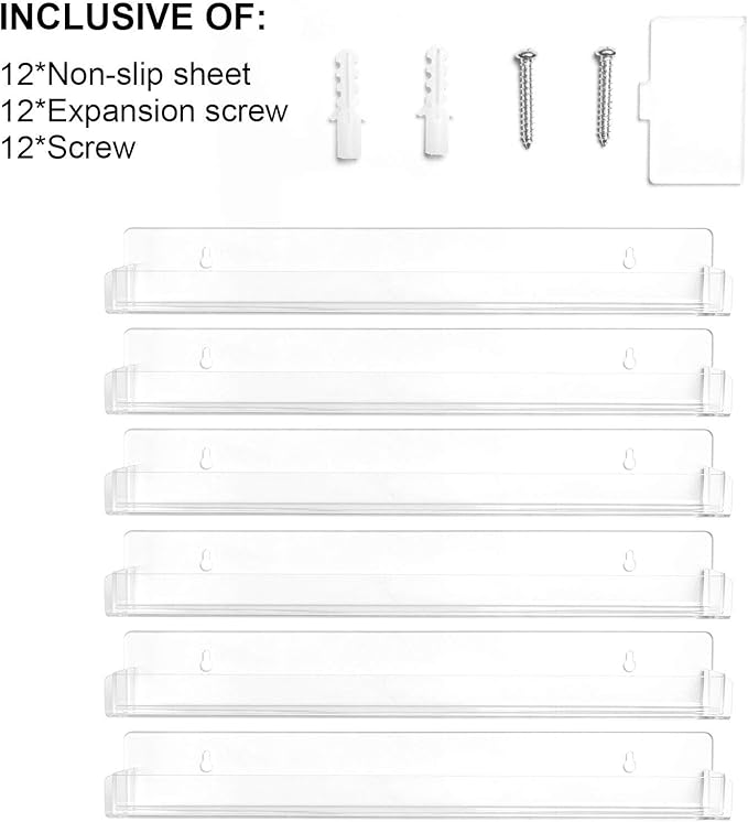 BTremary 15" Acrylic 6 Shelves Nail Polish Wall Mounted Holder Paint Organizer Storage Rack Clear Hanging Nail Polish Shelf Floating Wall Mount Nursery Bookshelves Vinyl Display Record Holder.