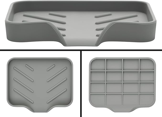 Silicone Soap Bar Holder: Premium Gray Self-Draining Soap Dish - Elegant Shower & Bathroom Solution