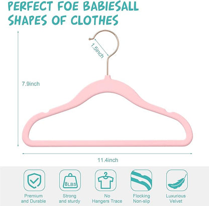 50 Pack Velvet Baby Hangers Non-Slip Clothes Hangers with Swivel Hooks, Space Saving Infant Toddler Closet Organizers, Ultra Thin Durable Child Hangers for Nursery, Kids, Children Wardrobe (11.8inch)