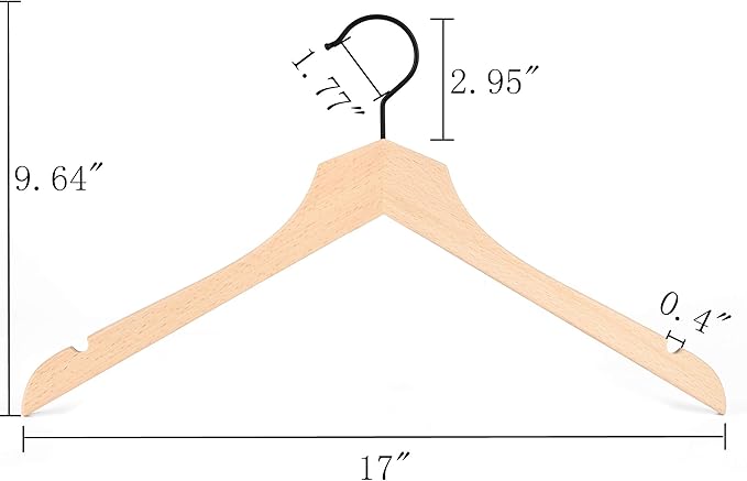 Amber Home 24 Pack Stylish Thin Solid Wooden Shirt Dress Hangers, Sturdy Natural Slim Wood Coat Jacket Hangers with Non-Lacquer Smooth Surface, Extra Space Saving Clothes Hangers (Natural, 24)
