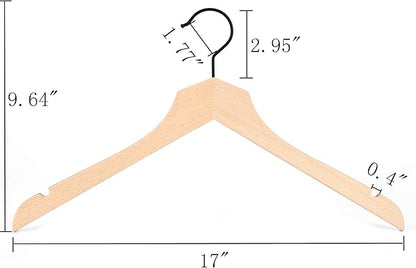 Amber Home 24 Pack Stylish Thin Solid Wooden Shirt Dress Hangers, Sturdy Natural Slim Wood Coat Jacket Hangers with Non-Lacquer Smooth Surface, Extra Space Saving Clothes Hangers (Natural, 24)