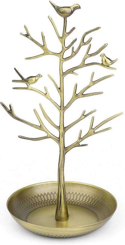 Flexzion Jewelry Display Stand, Earring Necklace Holder Tree Tower Rack Hanging Organizer - Ideal for Bangles Pendants Anklet (Brass)