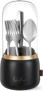 EXIN DECHEN 360° Rotation Silverware Organizer for Kitchen Counter,Utensil Holder Caddy Silverware Caddy Holder for Party,Spoon and Fork Organizer,7 Slots and Intermediate Drainage Device with Cover