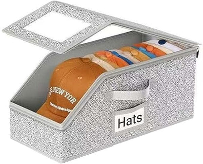 Hat Organizer for Baseball Caps, Stackable Hat Storage Box with Clear Window Lid, Baseball Cap Organizer for Closet, Breathable Cap Holder Container for Snapback, Trucker & Fitted Hats (1PC)
