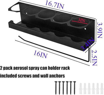 Cedilis 2 Pack Aerosol Spray Can Holder Rack with Paper Towel Holder, Wall Mounted Steel Spray Bottle Organizer, Black Spray Paint Can Holder for Garage and Workspace, Mounting Accessories Included