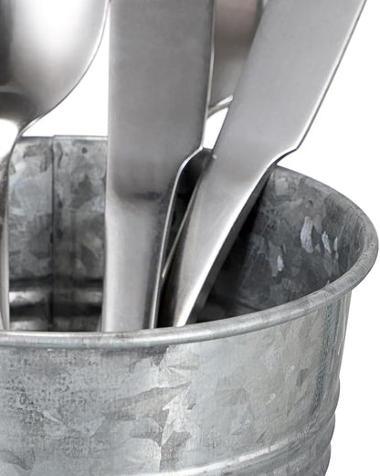 JUXYES Set of 3 Farmhouse Metal Tin Bucket Utensil Holder - Antique Silverware Caddy for Kitchen Countertop - Rustic Flatware Cutlery Caddy Silverware Holder Spoon, Fork & Knife Organizer for Parties
