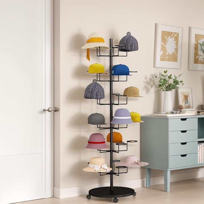 Standing Hat Rack Stand, Cowboy Hat with 30 Hooks, 6 Tier Metal Hat Organizer, Floor Hat Display for Home Store Vendors(Black,6 Tier)