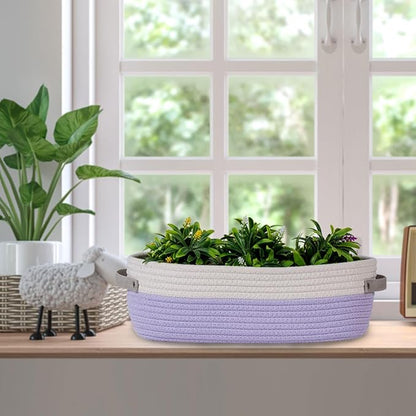 Cotton Rope Woven Basket Toilet Paper Baskets for Organizing Decorative Basket for Boho Decor Small Storage Basket Gift Baskets 13"x5.9"x4" Purple