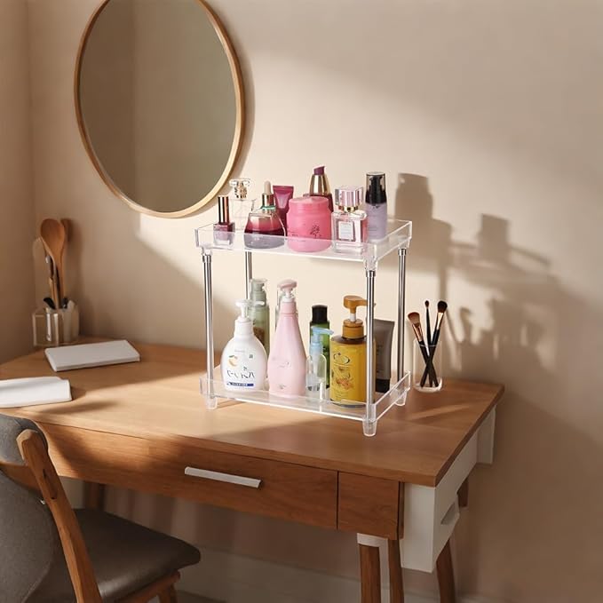 Body Spray Organizer, 2 Tier Bathroom Counter Organizer Acrylic Clear Corner Makeup Organizers Bathroom Organizers Countertop Counter Vanity Tray Corner Shelf Lotion Organizers For Skincare Comestics
