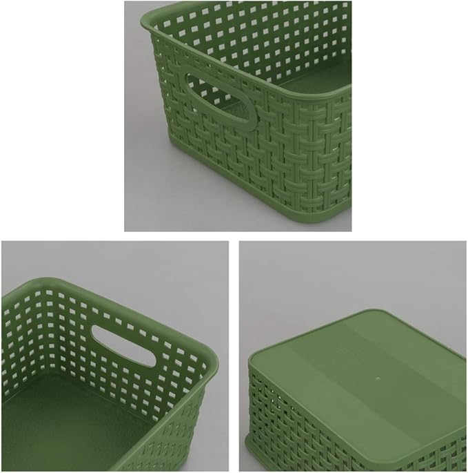 Sandmovie Plastic Weave Storage Baskets for Kitchen Bathroom, Green, 6 Packs