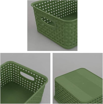 Sandmovie Plastic Weave Storage Baskets for Kitchen Bathroom, Green, 6 Packs