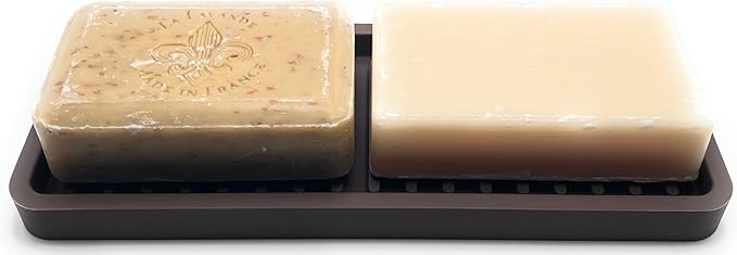 Silicone Sink and Surface Organizer Tray, Sponge Holder, Vanity Tray, Trivet, Heat Safe, Dishwasher Safe, for Bathroom and Kitchen Organization (Dark Chocolate, 9"x3.5")