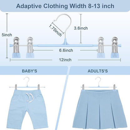 POZEAN Pants Hangers with Clips for Women 30 Pack, 12Inch Adjustable Heavy Duty Skirt Hangers, Space Saving Non-Slip Shorts Jeans Trousers Clothes Hangers, Blue
