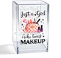 Just A Girl Who Loves Makeup Acrylic Makeup Brush Holder, Makeup Lover Gifts for Women Girl Daughter Sister Friend, Cute Cosmetic Desk Organizer for Vanity Office Bathroom, Clear Pencil Cup