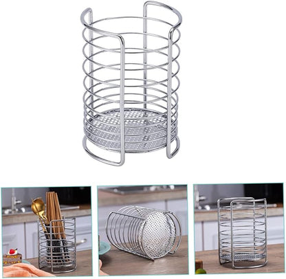 SHOWERORO Stainless Steel Chopstick Storage Holder and Drainage Basket for Home Silver Utensil Organizer for Kitchen Counter Ideal for Drying Chopsticks and Flatware