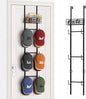 SWTYMIKI Over Door Hat Organizer - Wall Mounted Hat Rack with 6 Hooks and Metal Basket Design, Hanging Baseball Cap Organizer Storage Holds Up to 32 Caps for Door, Bedroom, Closet (Black)