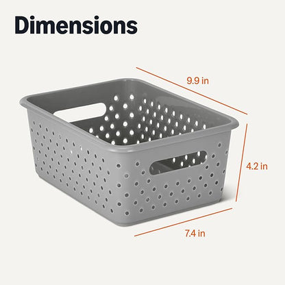 Amazon Basics Decorative BPA-Free Plastic Storage Baskets, 9.9 x 7.4 x 4.16, Grey, Pack of 6