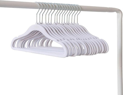 3 Sprouts Velvet Baby Hangers - Non-Slip Hangers for Infant and Toddler Clothes - Slim Space-Saving Design with Nordic Colors for Nursery - 30 Pack - White