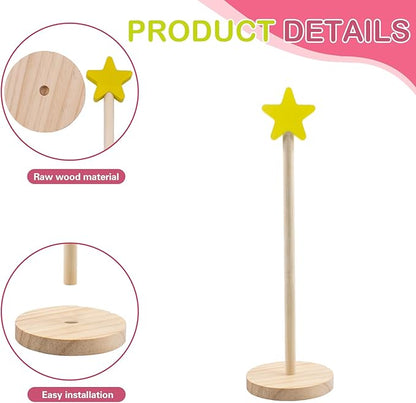 4 PCS Scrunchie Holder Stand, Solid Wood Hair Tie Organizer, Star Shape Vertical Scrunchies Storage Display Tower, Scrunchy Holder for Girls Women, Bathroom Bedroom Decor, 10.3'' Tall