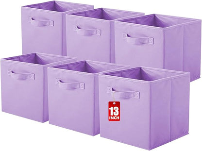 ShellKingdom Storage Bins, Foldable Fabric Storage Cubes And Cloth Storage Organizer Drawer For Closet And Toys Storage, 13 X 13 X 13 INCH, 6 Pack (Lavender)